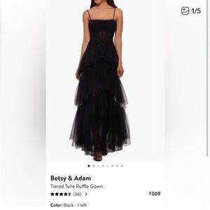 Betsy & Adam Black Tulle Evening Dress